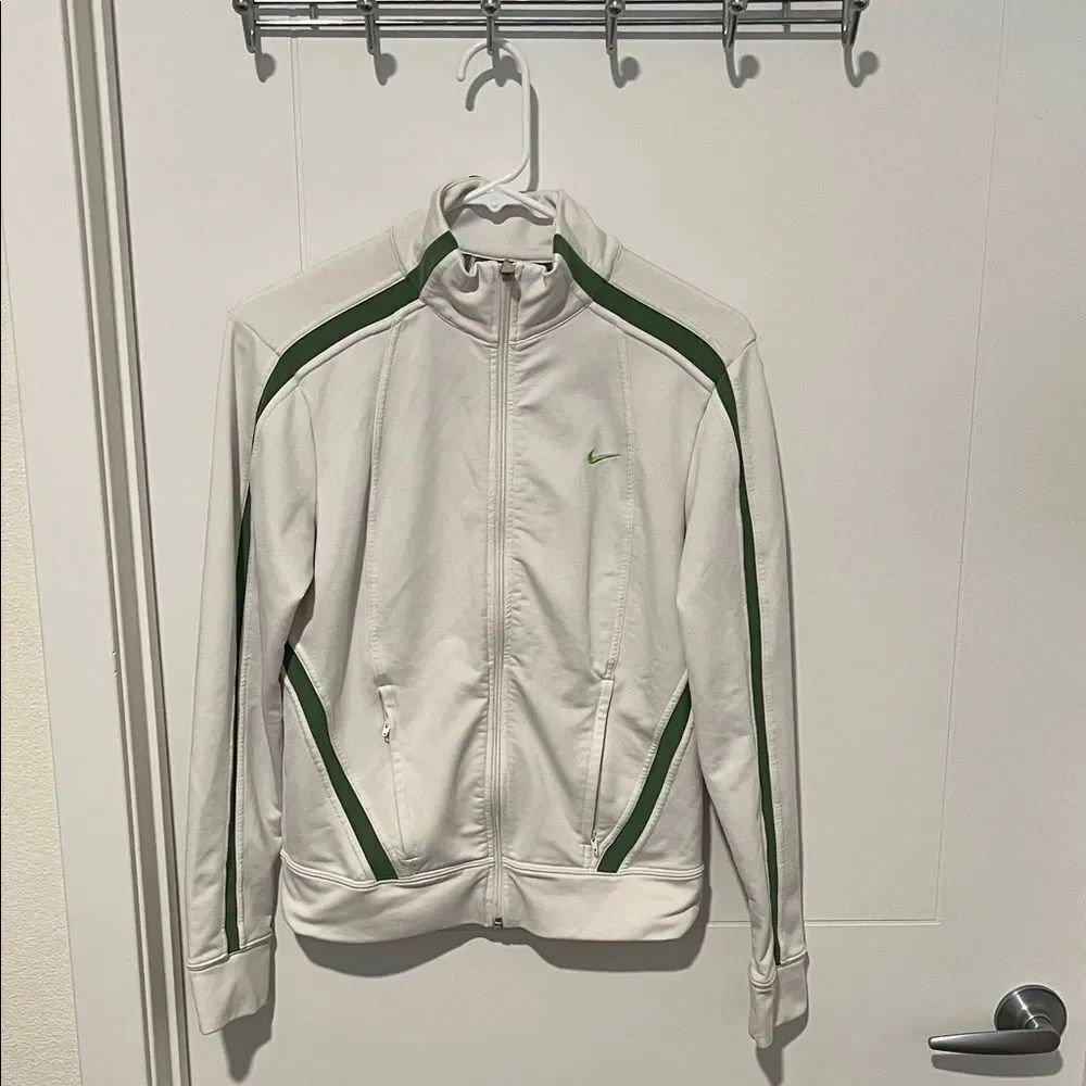 Nike Y2K White Green Trim Track Fit Dry Pockets Jacket Athletic Athleisure 00’s